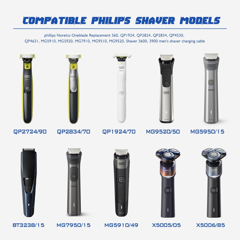 Pinkind 5V USB Charging Cable Compatible with Philips One Blade QP2724 Charger Cord for Phillips Norelco Oneblade 360, QP1924, QP2834, MG5910, Shaver 3600, 3900, 2 Packs Beard Trimmer Power Cord for Travel - Image 5